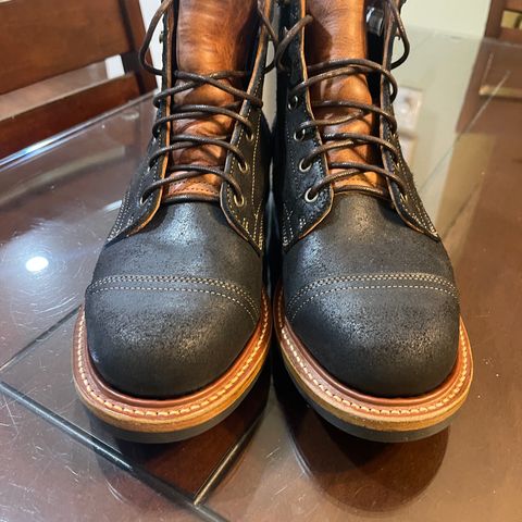 View photo of Truman Cap Toe Boot in Black Oiled Roughout