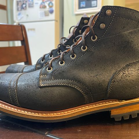 View photo of Truman Cap Toe Boot in Black Oiled Roughout