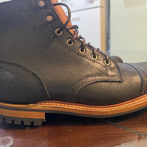 View photo of Truman Cap Toe Boot in Black Oiled Roughout