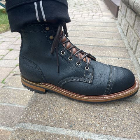 View photo of Truman Cap Toe Boot in Black Oiled Roughout