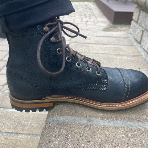 View photo of Truman Cap Toe Boot in Black Oiled Roughout