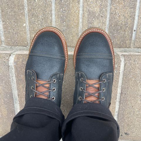 View photo of Truman Cap Toe Boot in Black Oiled Roughout