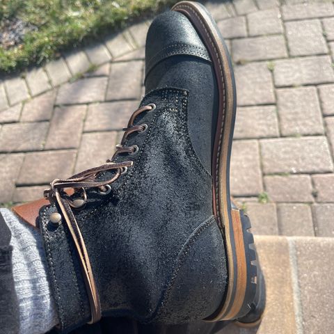 View photo of Truman Cap Toe Boot in Black Oiled Roughout