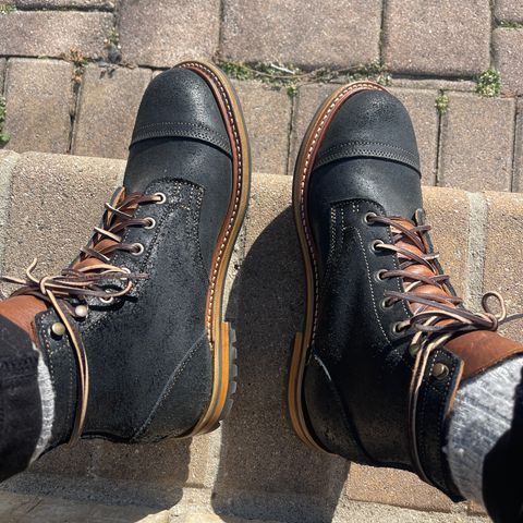 View photo of Truman Cap Toe Boot in Black Oiled Roughout