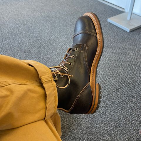 View photo of Truman Cap Toe Boot in Horween Java Waxed Flesh