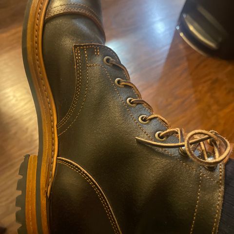 View photo of Truman Cap Toe Boot in Horween Java Waxed Flesh