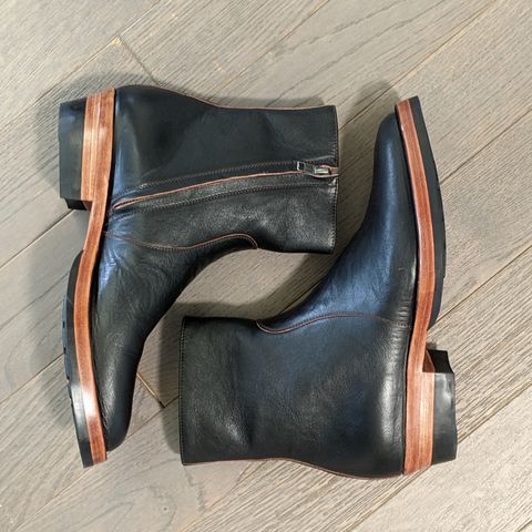 Benzein The Stride Side Zip Boots in Shinki Black Latigo Teacore Horsehide