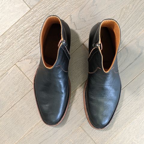 Benzein The Stride Side Zip Boots in Shinki Black Latigo Teacore Horsehide