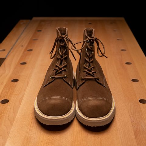 View photo of Tricker's x The Bureau Belfast Combat Boot in C.F. Stead Snuff Repello Calf Suede