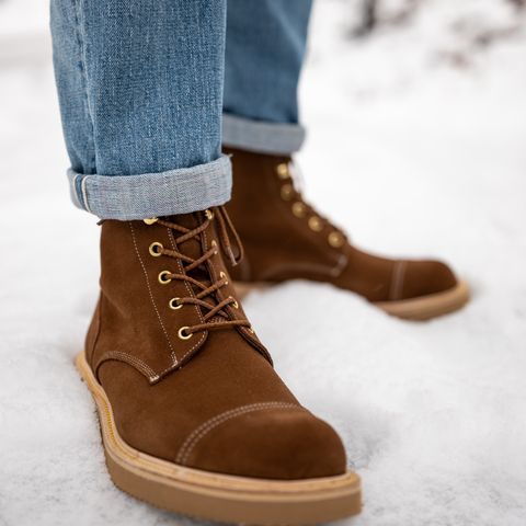 View photo of Tricker's x The Bureau Belfast Combat Boot in C.F. Stead Snuff Repello Calf Suede