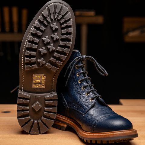 View photo of Tricker's M7527 Derby Toecap Boot in Navy Scotch Grain