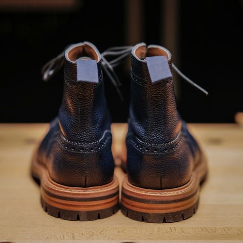 View photo of Tricker's M7527 Derby Toecap Boot in Navy Scotch Grain