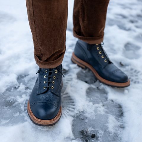 View photo of Tricker's M7527 Derby Toecap Boot in Navy Scotch Grain