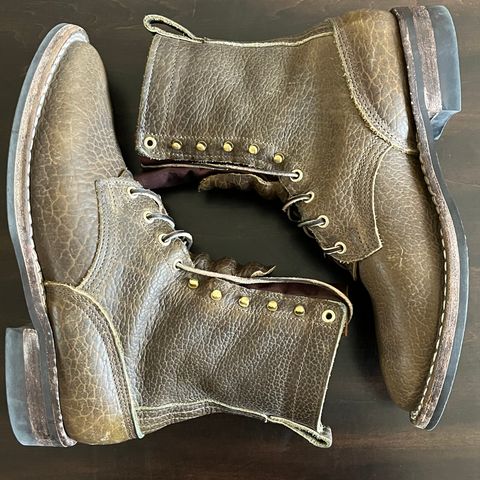 Nicks Lace Up Heritage in Law Tanning Olive Smooth Shruken Bison