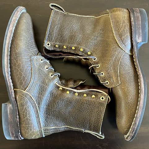 Nicks Lace Up Heritage in Law Tanning Olive Smooth Shruken Bison