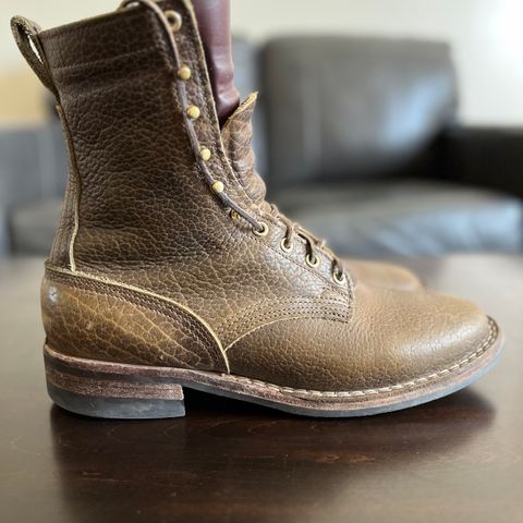 Nicks Lace Up Heritage in Law Tanning Olive Smooth Shruken Bison