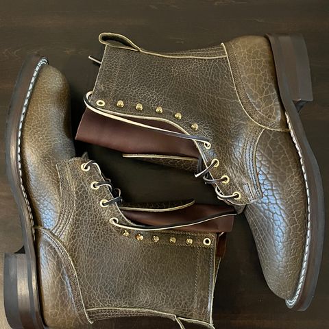 Nicks Lace Up Heritage in Law Tanning Olive Smooth Shruken Bison