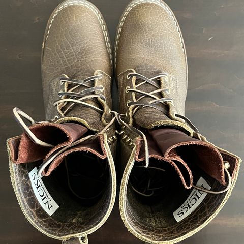 Nicks Lace Up Heritage in Law Tanning Olive Smooth Shruken Bison
