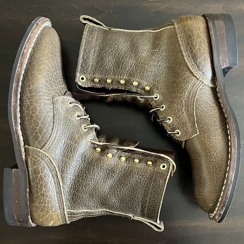 Nicks Lace Up Heritage in Law Tanning Olive Smooth Shruken Bison