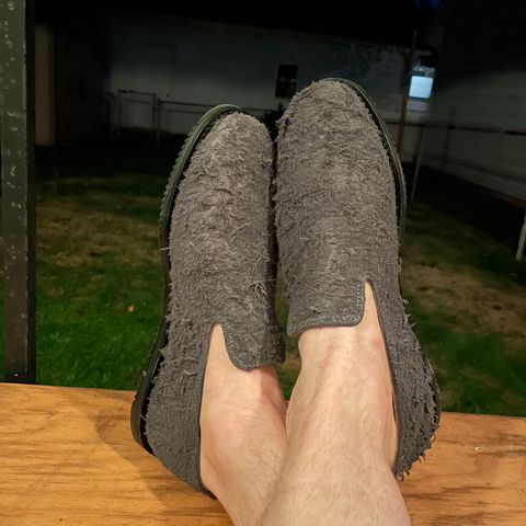 Viberg Slipper in C.F. Stead Smoke Rough Mohawk