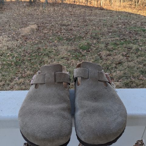 View photo of Birkenstock Boston in Taupe Suede