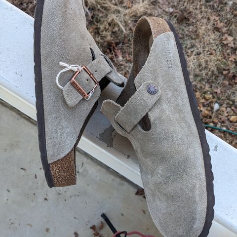 View photo of Birkenstock Boston in Taupe Suede