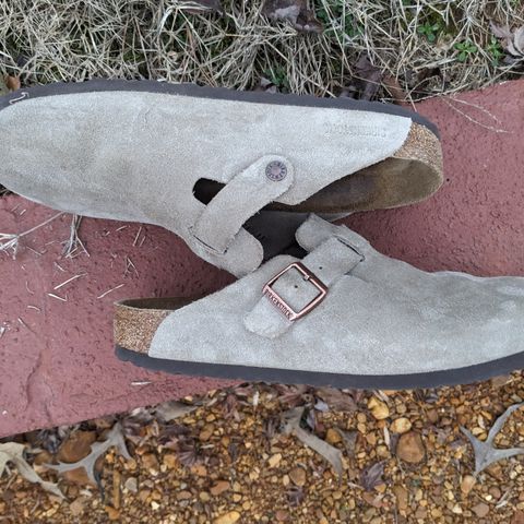 View photo of Birkenstock Boston in Taupe Suede