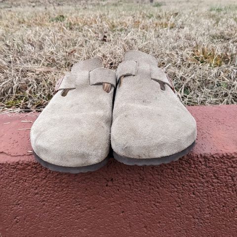 View photo of Birkenstock Boston in Taupe Suede