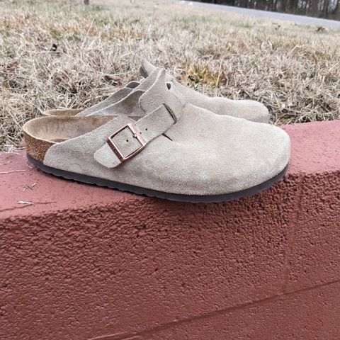 View photo of Birkenstock Boston in Taupe Suede