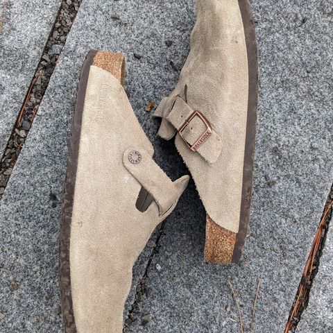 View photo of Birkenstock Boston in Taupe Suede