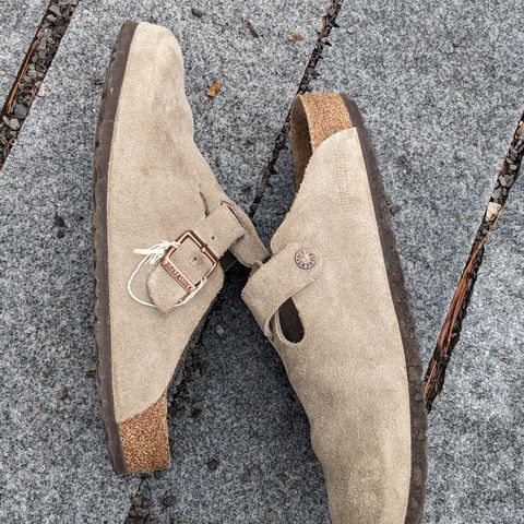 View photo of Birkenstock Boston in Taupe Suede