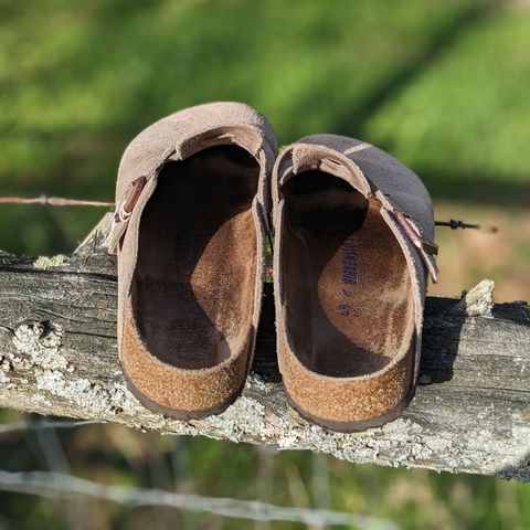 View photo of Birkenstock Boston in Taupe Suede