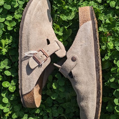 View photo of Birkenstock Boston in Taupe Suede