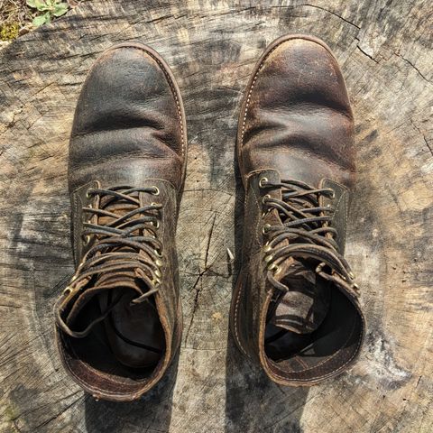 View photo of Oak Street Bootmakers Trench Boot in Dark Waxy Wild Boar