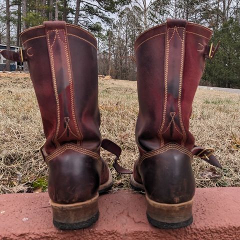 View photo of Unsung U 22-2 Engineer Boot in Horween Burgundy Workshoe Butt Roughout