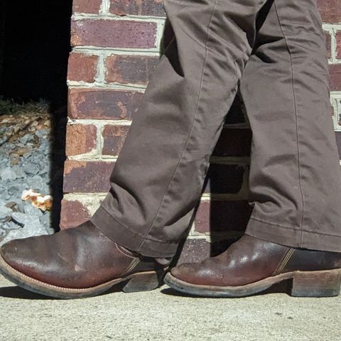 View photo of Unsung U 22-2 Engineer Boot in Horween Burgundy Workshoe Butt Roughout