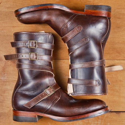 View photo of Briselblack The Hanker Tanker Boots in Maryam Thick Horsebutt Overdye brown