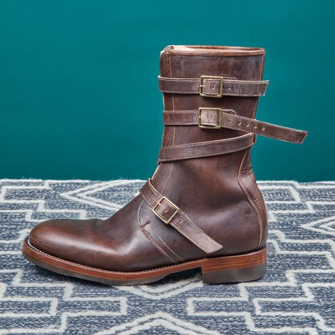 View photo of Briselblack The Hanker Tanker Boots in Maryam Thick Horsebutt Overdye brown