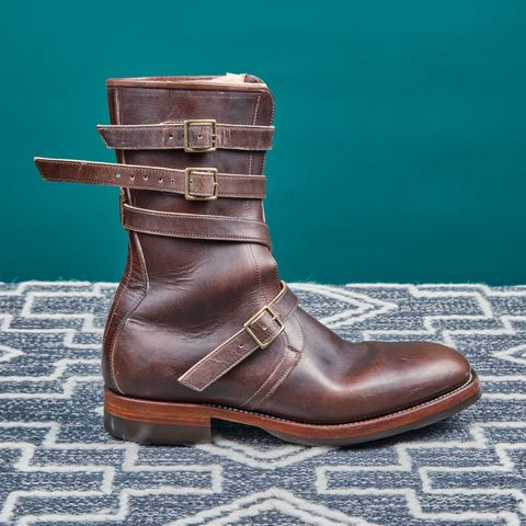 View photo of Briselblack The Hanker Tanker Boots in Maryam Thick Horsebutt Overdye brown