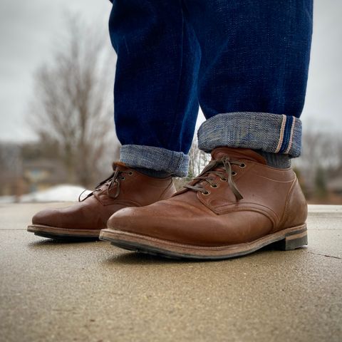 View photo of Viberg 145 Oxford in Horween Natural Essex Workshoe Butt