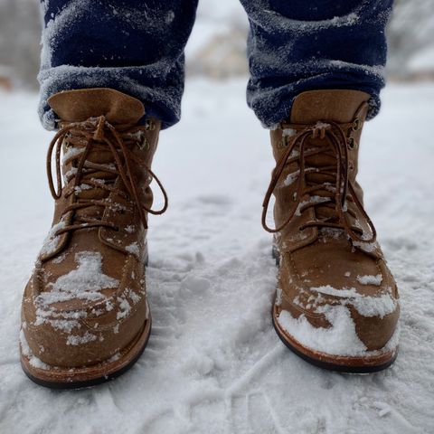 View photo of Grant Stone Field Boot in C.F. Stead Natural Waxy Commander Suede