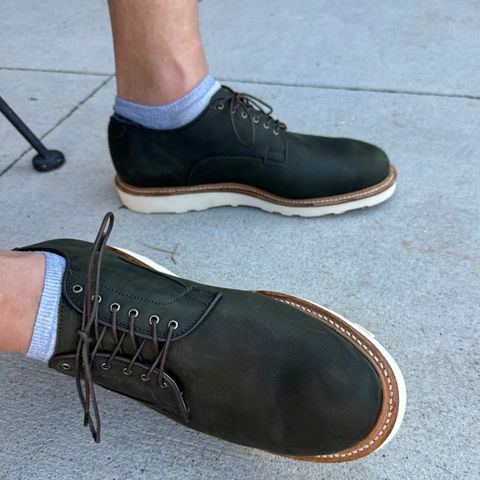 Viberg Derby Shoe in C.F. Stead Military Green Waxed Kudu