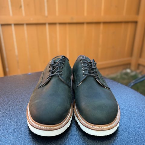 Viberg Derby Shoe in C.F. Stead Military Green Waxed Kudu