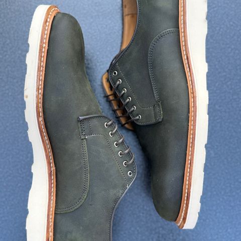 Viberg Derby Shoe in C.F. Stead Military Green Waxed Kudu