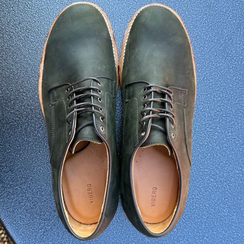 Viberg Derby Shoe in C.F. Stead Military Green Waxed Kudu