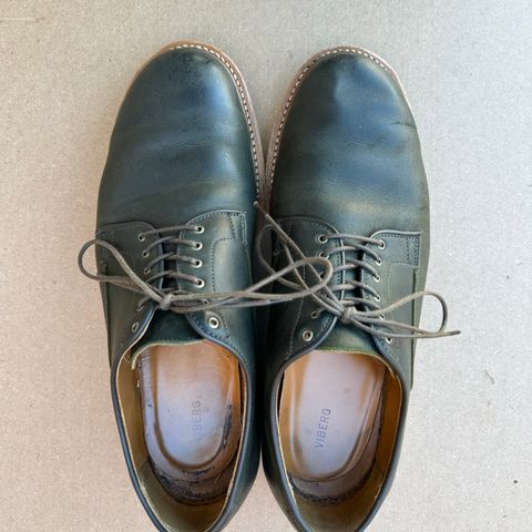 Viberg Derby Shoe in C.F. Stead Military Green Waxed Kudu