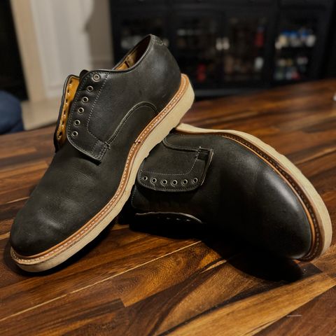 Viberg Derby Shoe in C.F. Stead Military Green Waxed Kudu