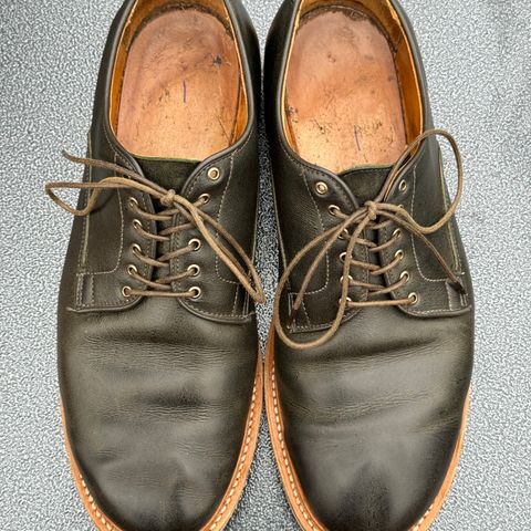 Viberg Derby Shoe in C.F. Stead Military Green Waxed Kudu