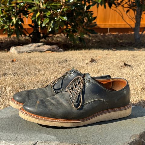 View photo of Viberg Derby Shoe in C.F. Stead Military Green Waxed Kudu