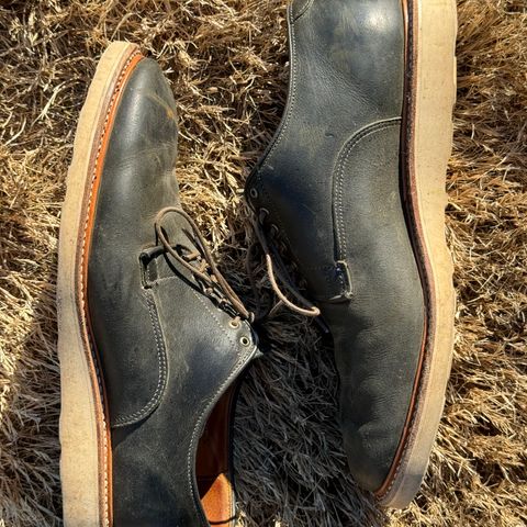 View photo of Viberg Derby Shoe in C.F. Stead Military Green Waxed Kudu